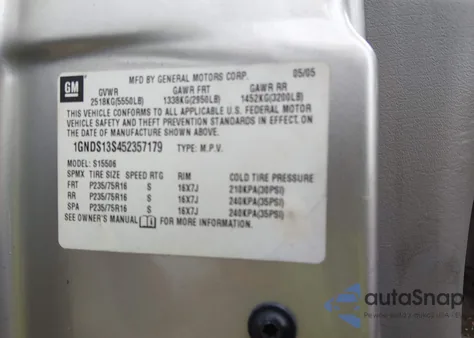 2005 Chevrolet Trailblazer Ls from USA, damaged, VIN 1GNDS13S452357179